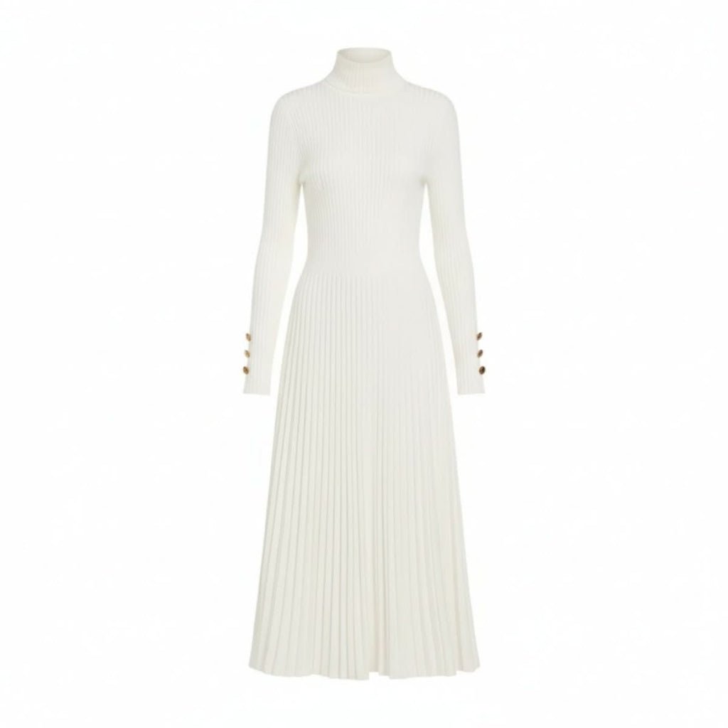 Billie | Women's Pleated Turtleneck Midi Dress for Cooler Weather