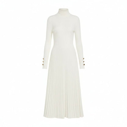 Billie | Women's Pleated Turtleneck Midi Dress for Cooler Weather