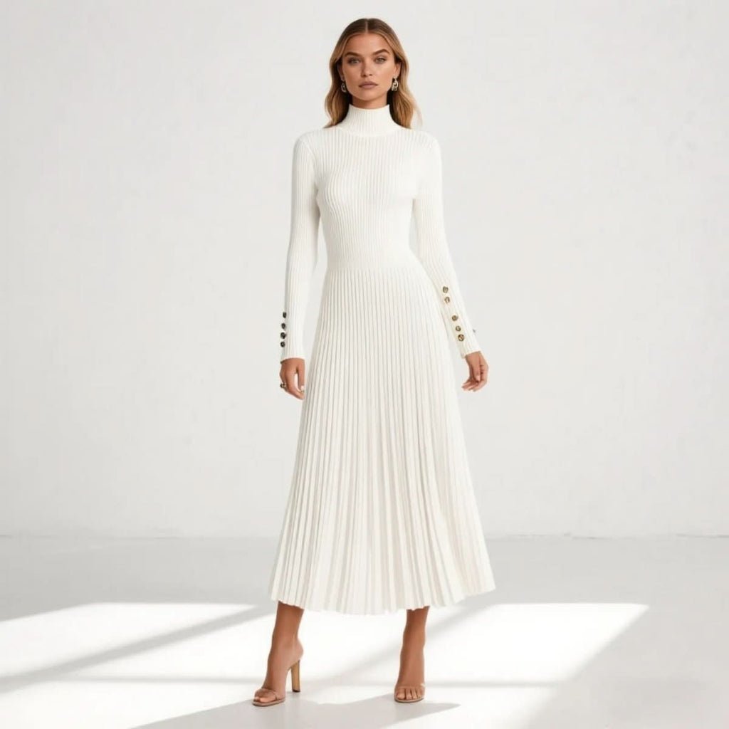 Billie | Women's Pleated Turtleneck Midi Dress for Cooler Weather