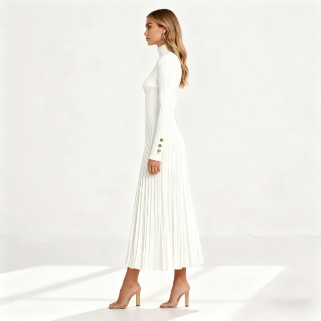 Billie | Women's Pleated Turtleneck Midi Dress for Cooler Weather