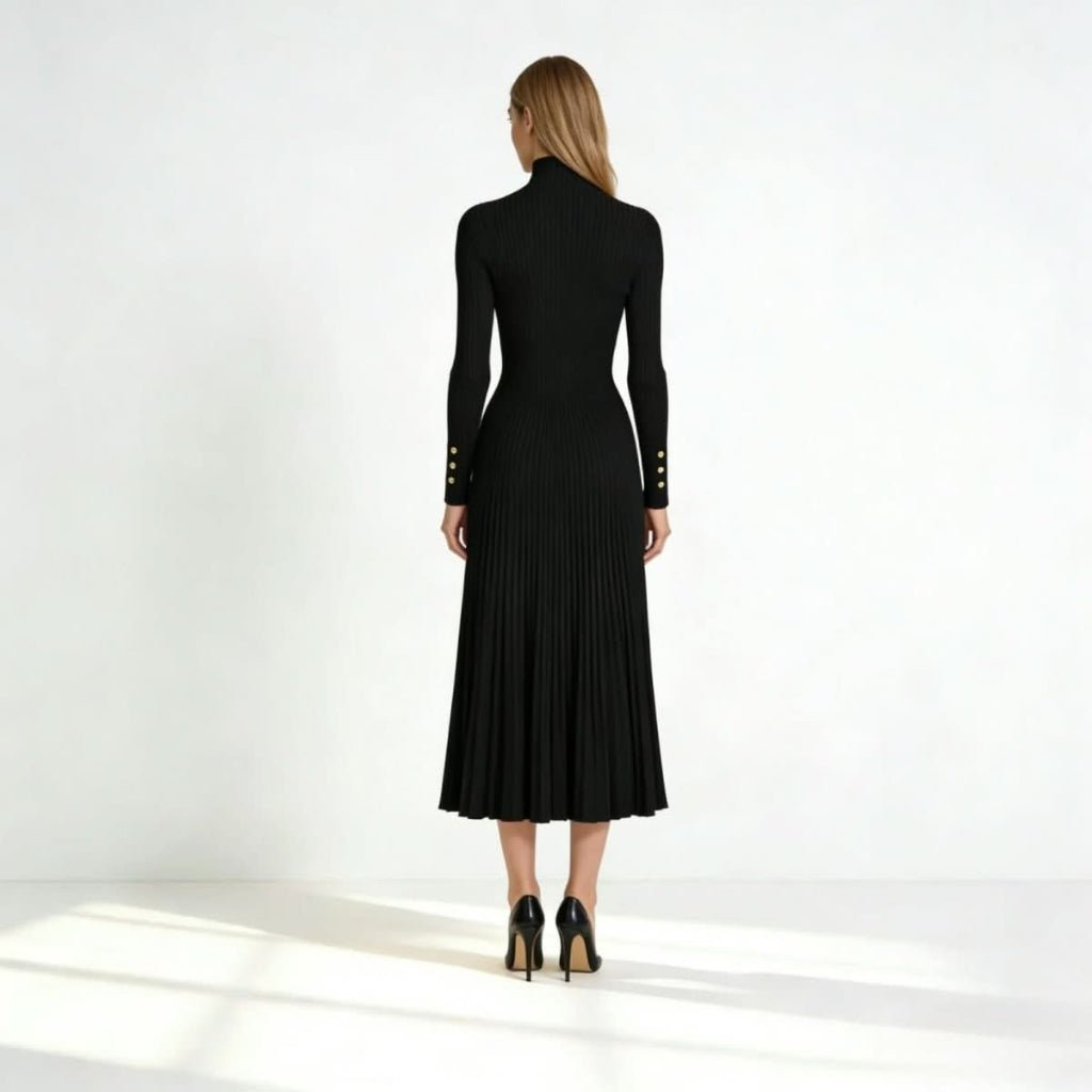 Billie | Women's Pleated Turtleneck Midi Dress for Cooler Weather