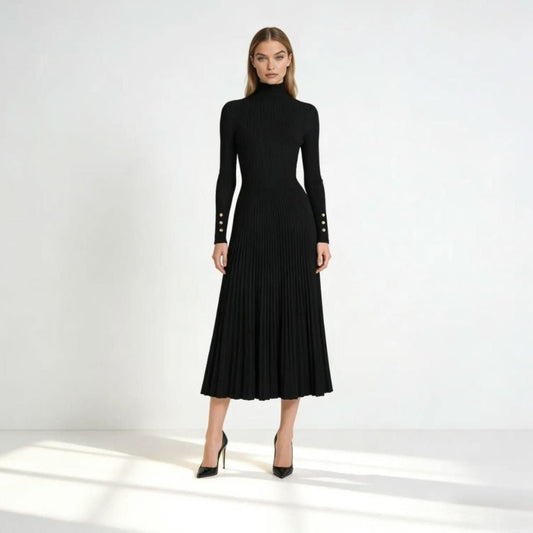 Billie | Women's Pleated Turtleneck Midi Dress for Cooler Weather