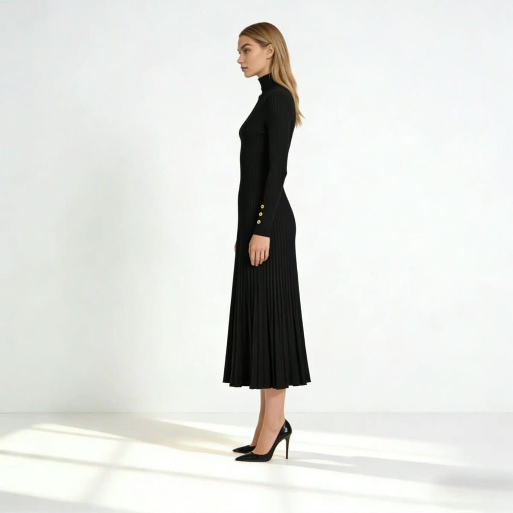 Billie | Women's Pleated Turtleneck Midi Dress for Cooler Weather