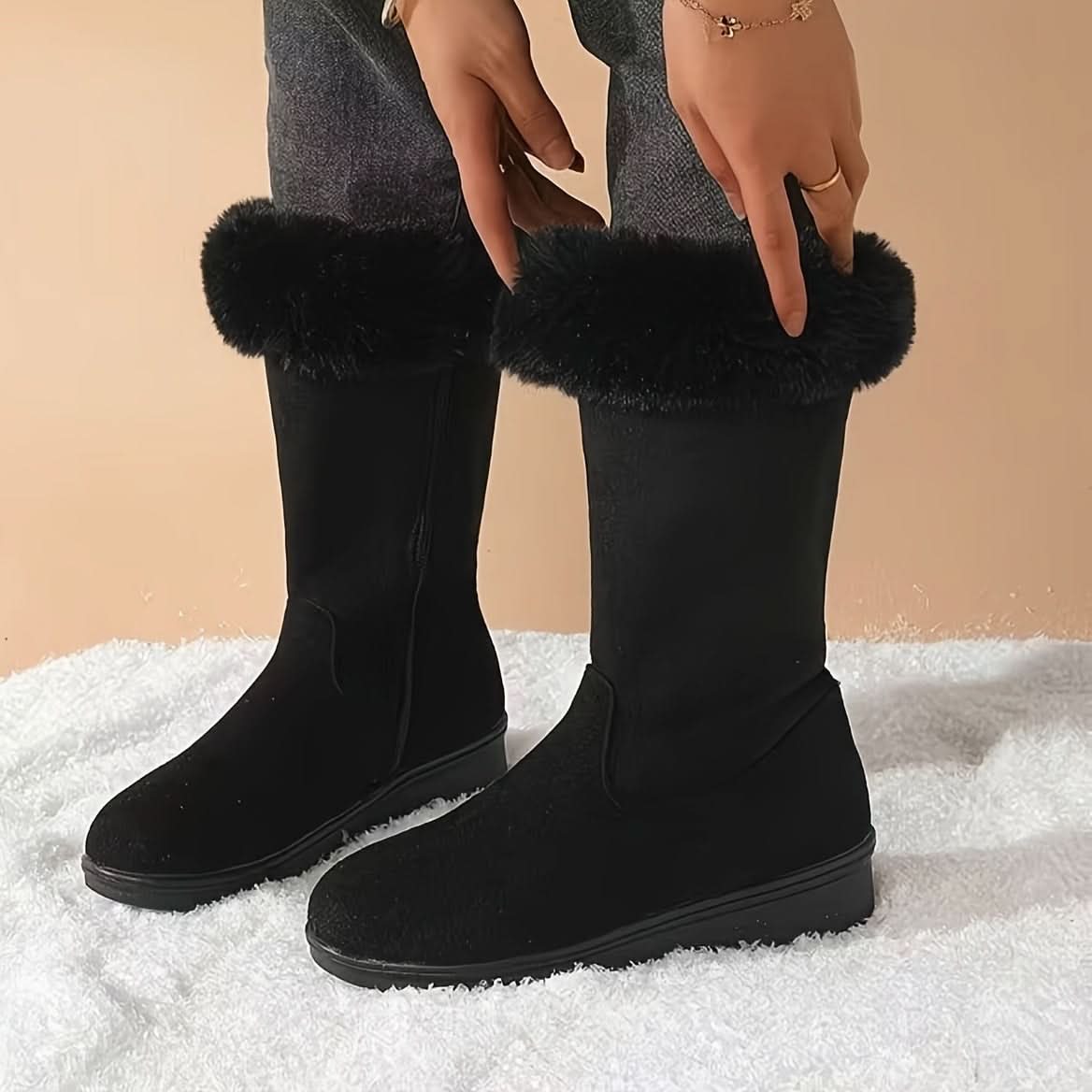 Cathleen | Damen-Winterstiefel mit Pelzbesatz und seitlichem Reißverschluss