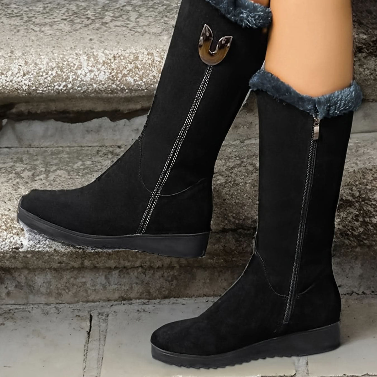Cathleen | Damen-Winterstiefel mit Pelzbesatz und seitlichem Reißverschluss