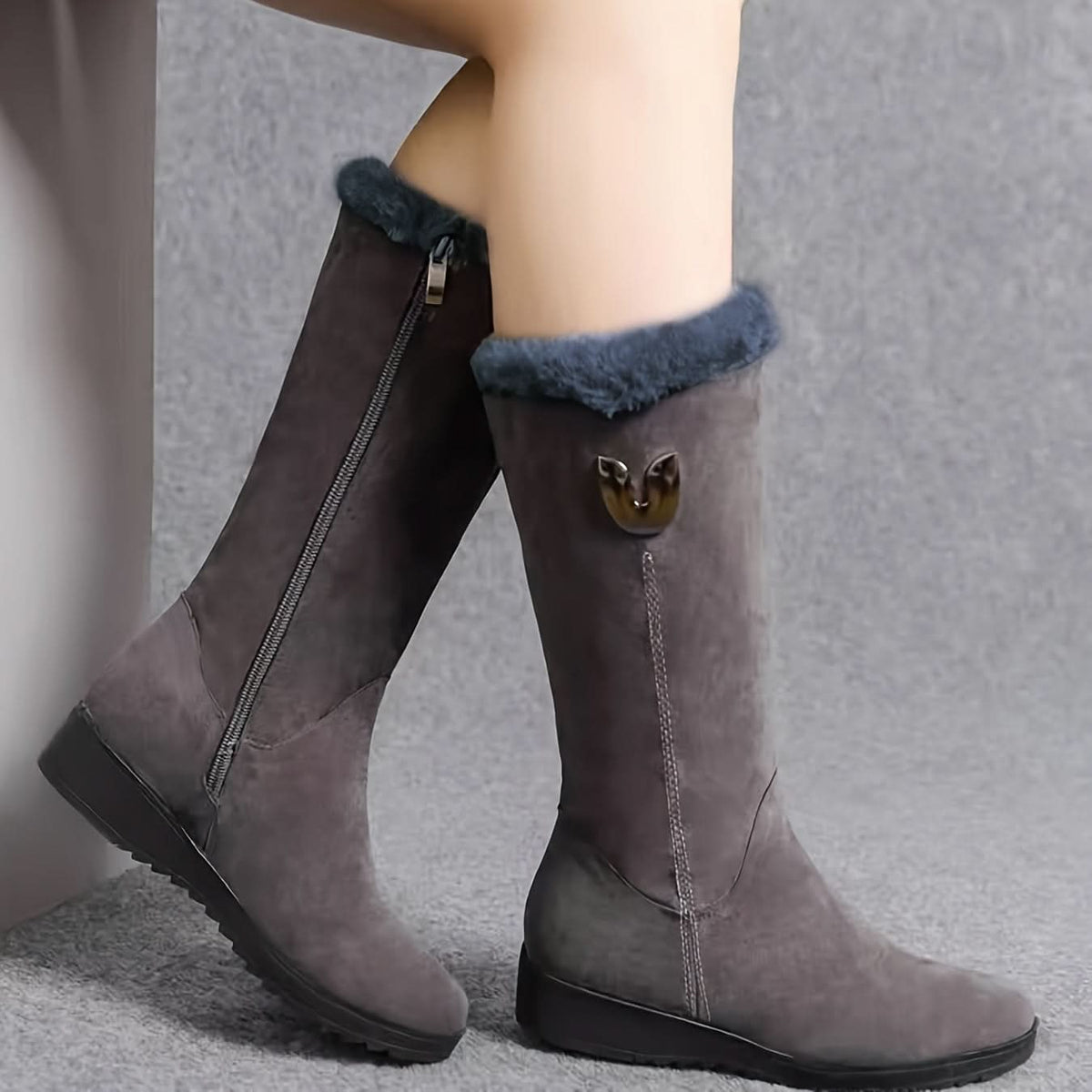 Cathleen | Damen-Winterstiefel mit Pelzbesatz und seitlichem Reißverschluss