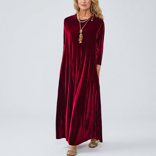 Maren | Damen-Maxikleid aus Samt mit 3/4-Ärmeln