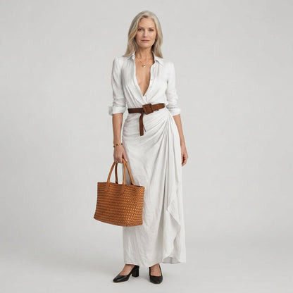 Kira | Women's Belted Long Sleeve Shirt Maxi Dress