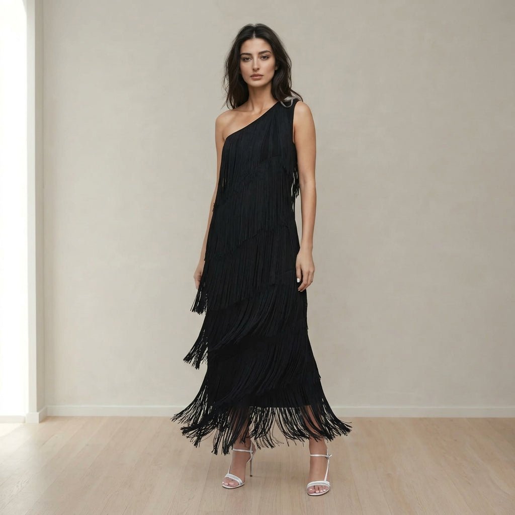 Blair | Women's One-Shoulder Fringe Maxi Dress