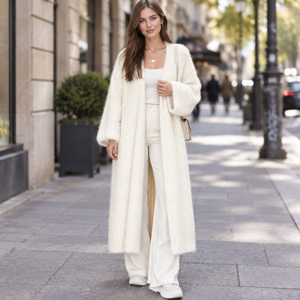 Cárdigan largo abierto para mujer, ideal para llevar en capas de Lyra