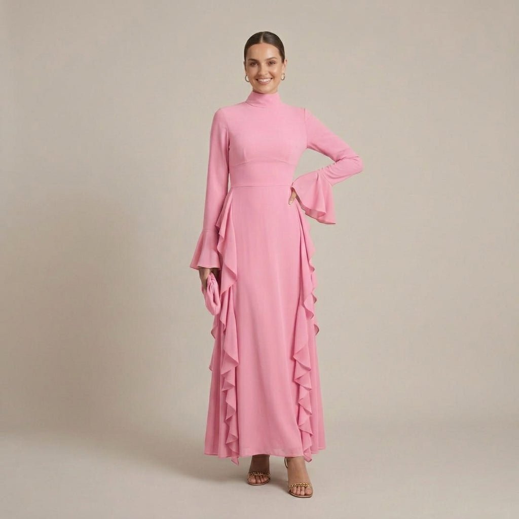 Mae | Women's Winter High Neck Ruffle Bodycon Dress
