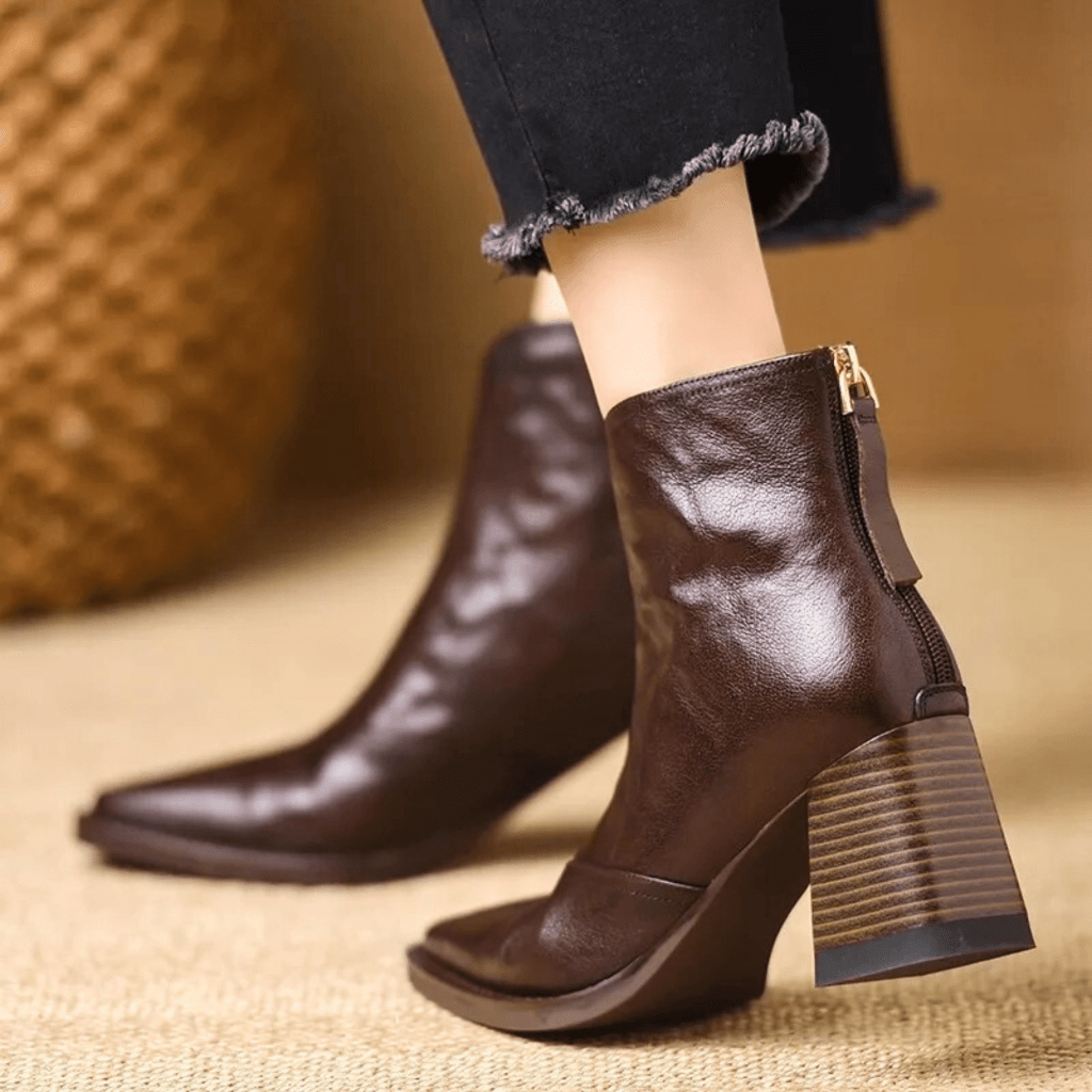 Karin | Women's Mid Heel Ankle Boots with Side Zip