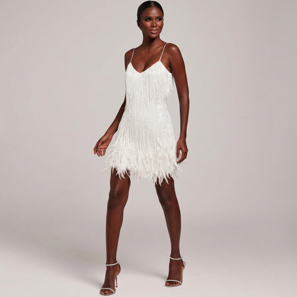 Kira | Women's Winter Beaded Fringe Mini Cocktail Dress