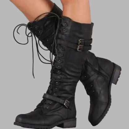 Joana | Women's Winter Knee-High Lace-Up Combat Boots